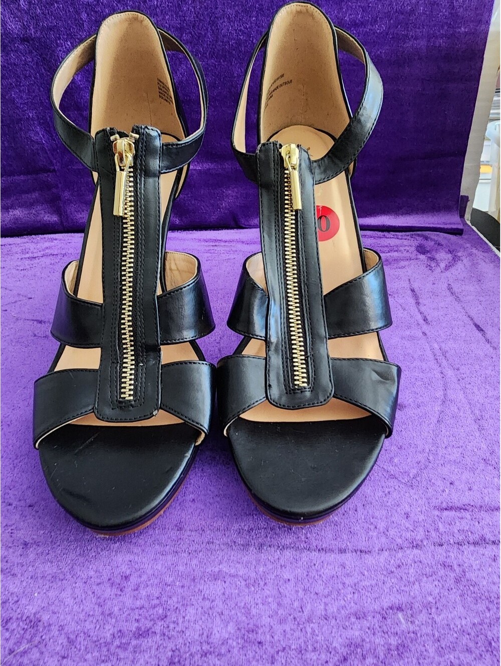 XOXO Women's Black PU High Heel Sandals sz 10. Front Zipper